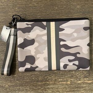 SOLD Haute Shore Beth Clutch Safari Neoprene Collection Black Gray Wristlet